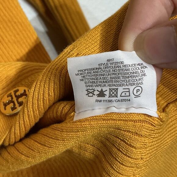Tory Burch Mustard Yellow Shrunken Simone Ribbed Cardigan Sz S - Picture 6 of 12